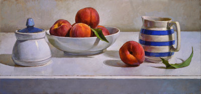 17. Peaches with Blue and White 11 x 23