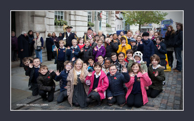 The Children who have stood Silent for two minutes, pose with the Mayor ( Armistice Day 2013 ) 
