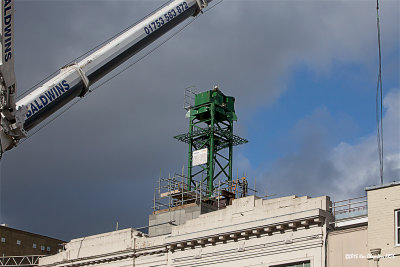 The Crane base is fitted to a concrete tower 