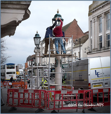 After being demolished by a vehicle. The Stone column and Lantern are now replaced outside the Town Hall  