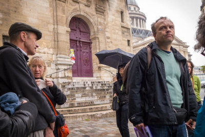 Chris of Paris Walks indicates shooting location for Midnight in Paris