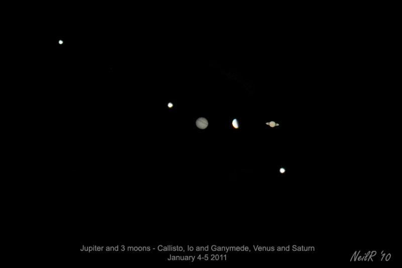 Jupiter with 3 moons, Saturn and Venus
