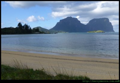 Lord Howe Island - settlement beach south to Mt Gower