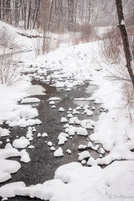 Snow covered stones in creek