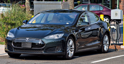 Tesla Model S Electric Car Plugged-In