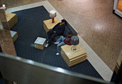 Relaxing at the mall.