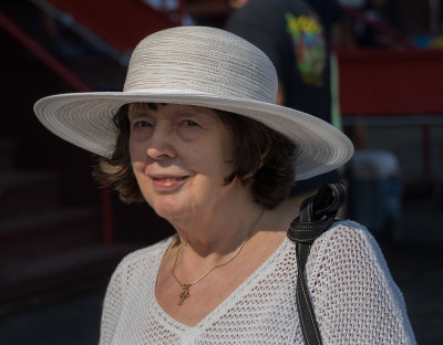 My wife Anne wearing her new straw hat.  See below for another image.