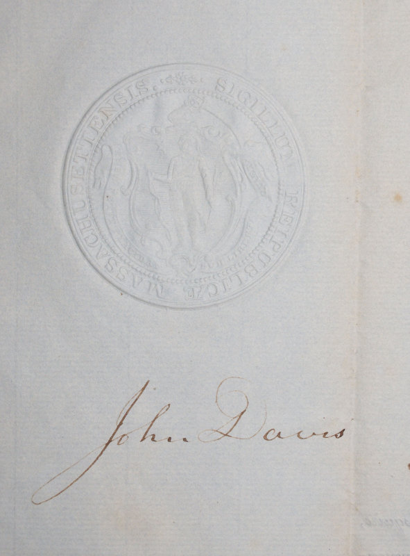 John Davis signature below the Massachusetts State Seal
