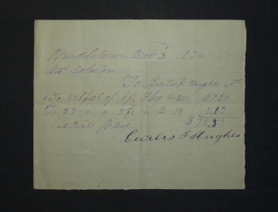1874 - Mrs Joheston sic signed Curtis J Hughes