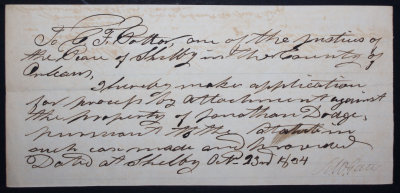 Attachment written up for Charles F. Potter, Justice of the Peace signed by R. W. Gates