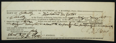 Affidavit for Attachment signed by Charles Frederick Potter, Justice of the Peace