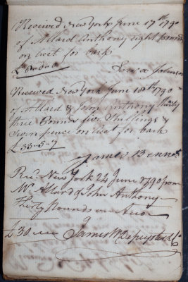 June 17, 1790 - (Illegible) Johnson & June 18, 1790 - James Bennet & June 24, 1790 - James W. Depeyster & Co