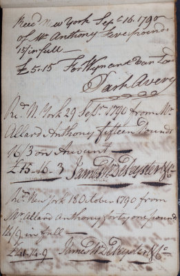 Sept 16, 1790 - Park Avery for Wynant Van (Illegible) & Sept 29 and Oct 18, 1790 - James W. DePeyster