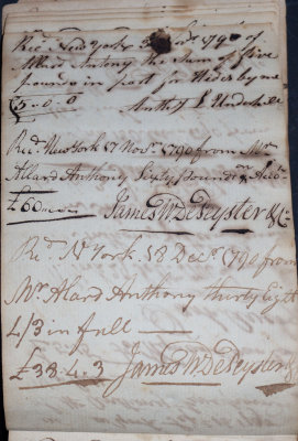 Nov. 3, 1790 - Anthony L. Underhill & Nov. 17 & Dec 18, 1790 - James W. DePeyster & Co