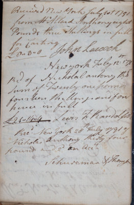 July 10, 1791 - John Leacock, July 12, 1791 - Lewis T(F) Randolph &  July 28, 1791 - Schureman & Thompson
