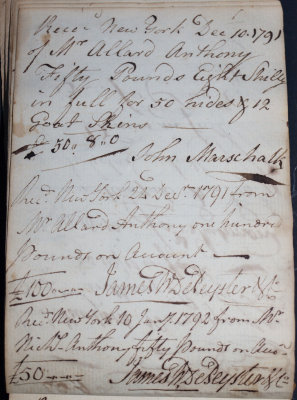 Dec. 10, 1791- John Marschalk, Dec. 26, 1791 and Jan. 10, 1792  - James W. DePeyster & Co, 