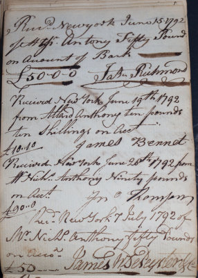 June 15, 1792 - James Richmond, June 19, 1792 - James Bennet, June 28, 1792 - John Thompson, & July 1792 - James W. DePeyster