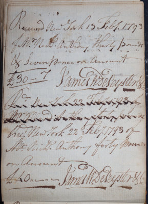 Feb. 13 & 22 1793 - James W. DePeyster