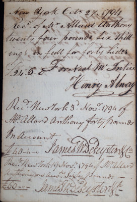 Oct. 27, 1794 - Henry Alway for Neal McIntire / Nov. 3, & Nov. 19, 1794 - James W. DePeyster 