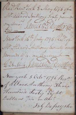 May 8 & July 16 , 1795 - James W. DePeyster & Co / Oct 5, 1796 - J & G DePeyster