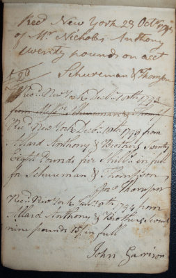 Oct. 23 1793 - Schureman & Thompson / Dec. 18, 1793 - John Thompson / 15. Jan. 8, 1794 - John Garrison