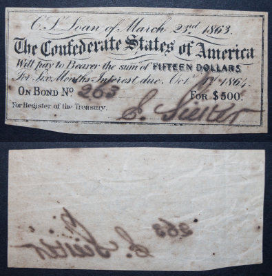 Confederate States of America Bond Interest Coupons