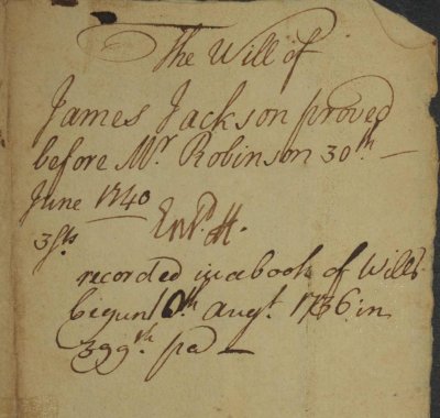 1740 Will of James Jackson - Goshen, NY