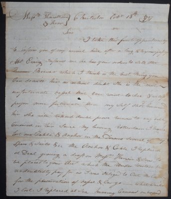 1796 Letter from Captain William Cook 