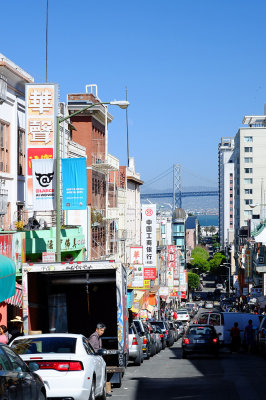 Oakland Bay bridge seen from Chinatown