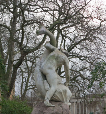 Pre Raphaelite sculpture of cherub and dolphin 1862
