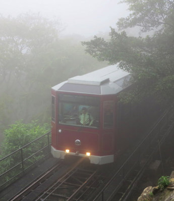 Peak Tram coming out of fog