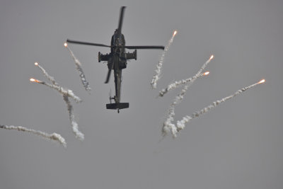 Dutch AH-64 Apache with flares, Texel Airshow 2015