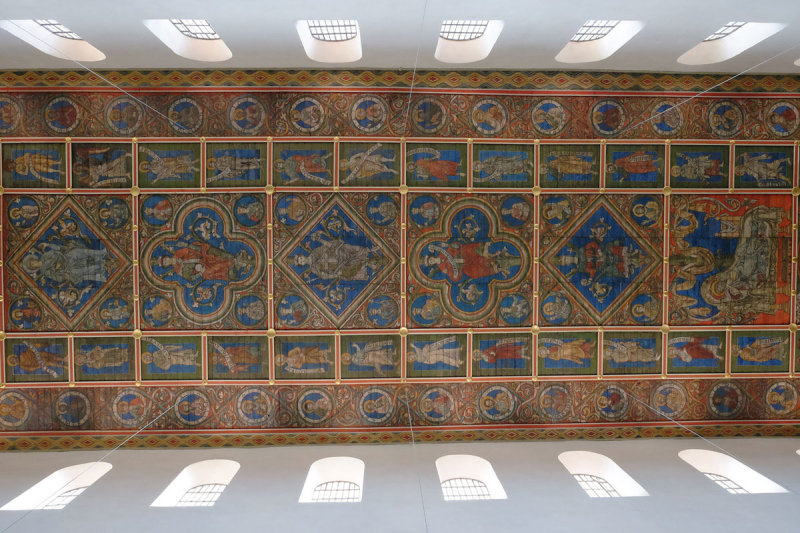 The painted wooden ceiling