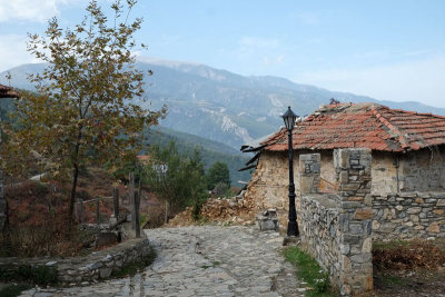 Litochoro street and slopes of Mt Olympus