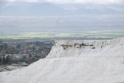 Panoramic view of travertine terraces at Pamukkale