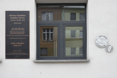 Memorial on Schindler's factory wall
