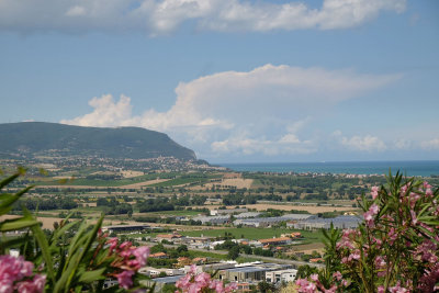 View of the valley, the mountains and the sea