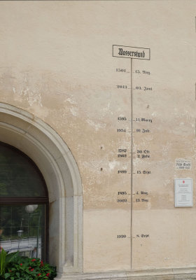 Record of Danube flood heights on Town Hall wall