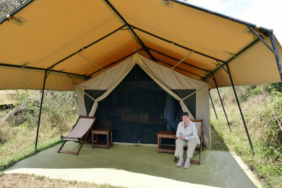 Glynda and our tent - mobile tent camp