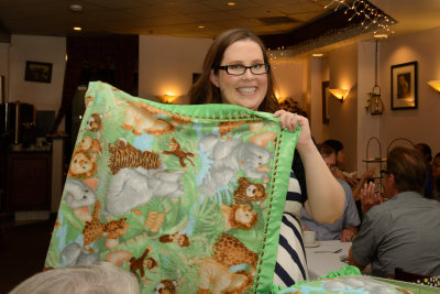Multi-talented Chantal made a blanket with embroidered elephants