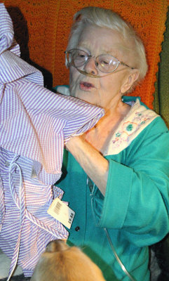 Betty Priestley opens a present at 44 Portsmouth (2003).