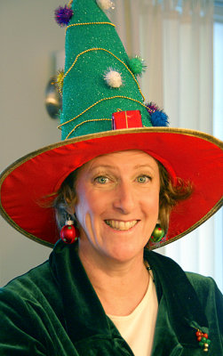 Julie Robb with Christmas hat at 44 Portsmouth Ave (2008).