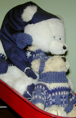 Sledding bears at 44 Portsmouth Ave (2000).