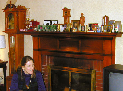 Julie Robb and fireplace at 405 South (2000).