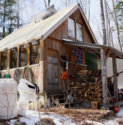 Sugar house for boiling sap, front view.