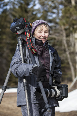 Sue carry's her equipment