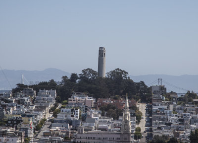 Coit Tower with Bay Bridge in back