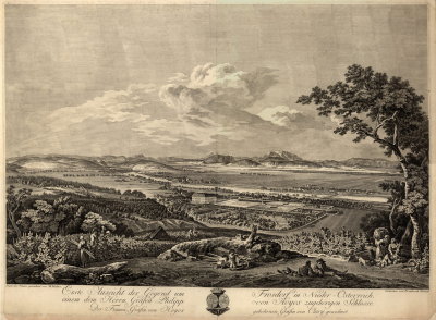 Gesamtbild: Schloss Frohsdorf, Lanzenkirchen, Schneeberg, Wiener Alpenbogen, 1785