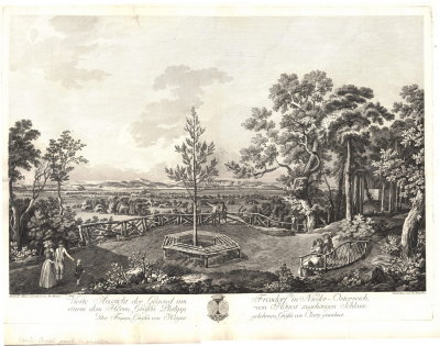 Blick vom Schloss Frohsdorf ber Lanzenkirchen bis zum Schneeberg, Martin von Molitior, 1785