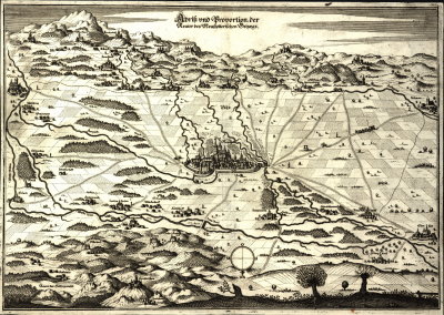 Matthus Merian, 1649: Abri und Proportion des Revier des Neustetterischen Gehaegs